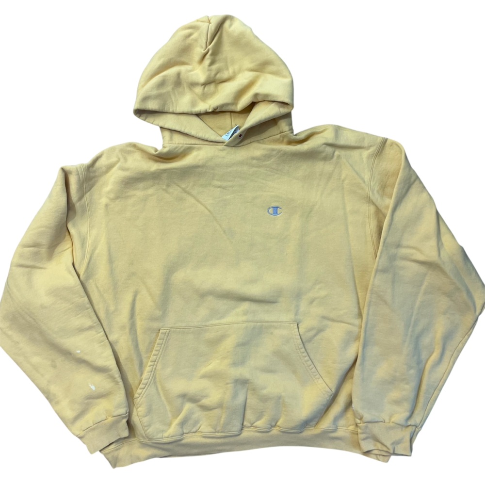 VTG Champion Classic Hoodie Yellow XL Kangaroo Streetwear Wormwear Sweatshirt